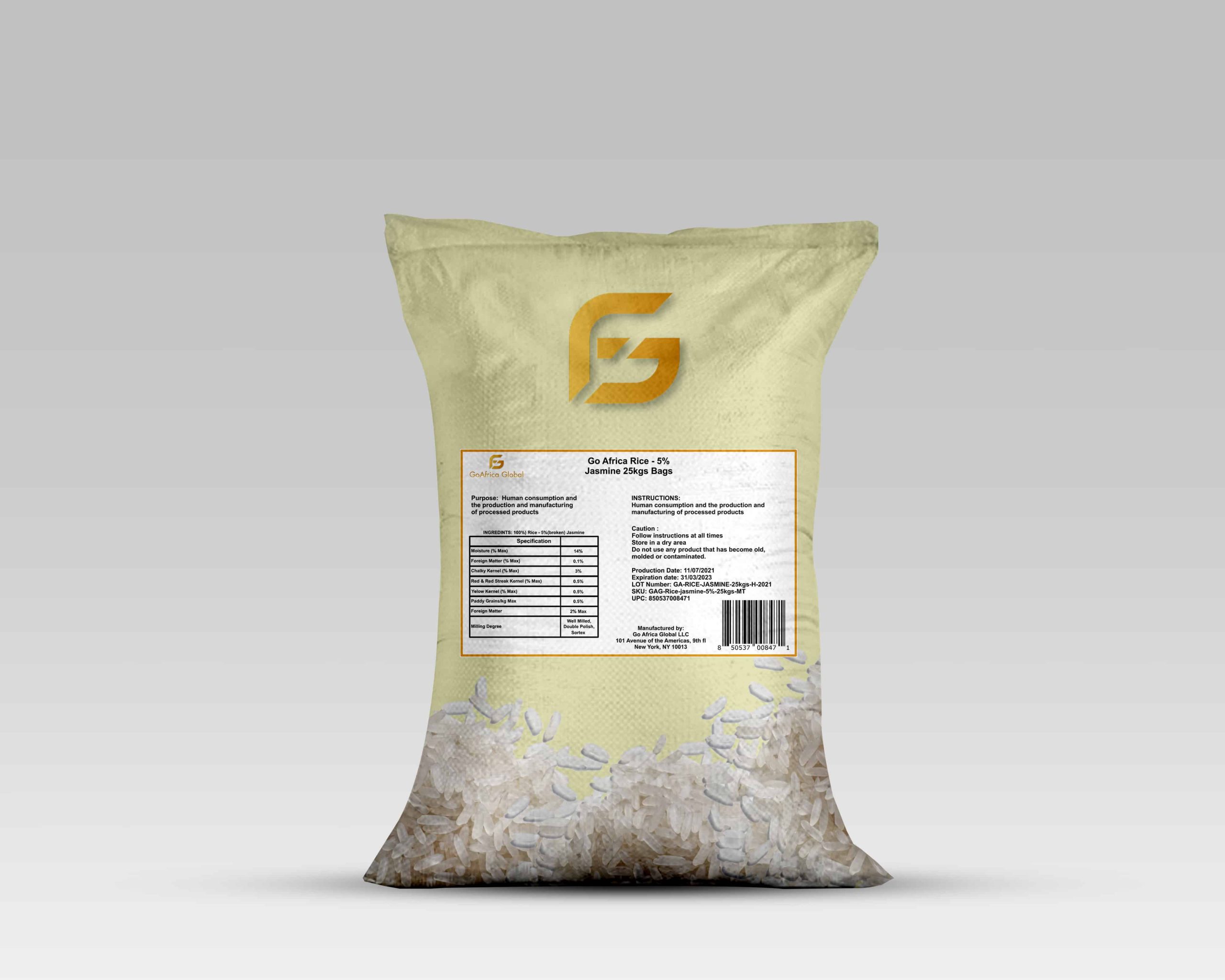 Go Africa® Rice - 5% jasmine 25kgs Bags (Sold per MT) - Image 9